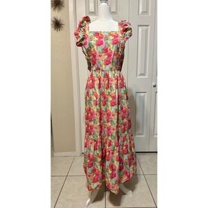 Peyton & Parker Tiered Ruffle‎ Long Summer Dress Bow Tie Floral XL Cottagecore